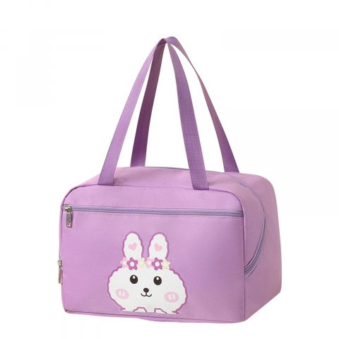 Caserole, genți termice și organizatoare pastile - Geanta termo-izolanta, compartimente telefon si tacamuri, multifunctionala, impermeabila, 30x21x20 cm, design iepuras, mov