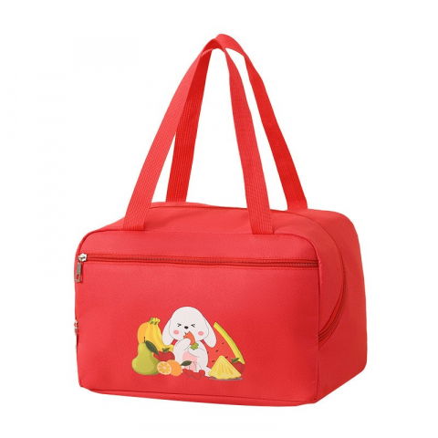 Caserole, genți termice și organizatoare pastile - Geanta termo-izolanta, compartimente telefon si tacamuri, multifunctionala, impermeabila, 30x21x20 cm, design iepuras, rosu