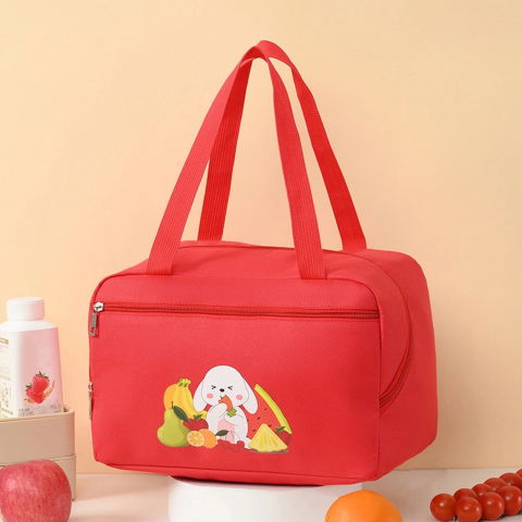 Geanta termo-izolanta, compartimente telefon si tacamuri, multifunctionala, impermeabila, 30x21x20 cm, design iepuras, rosu [1]