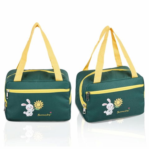 Geanta termo-izolanta, compartimente telefon si tacamuri, multifunctionala, impermeabila, 30x21x20 cm, design iepuras, verde [4]