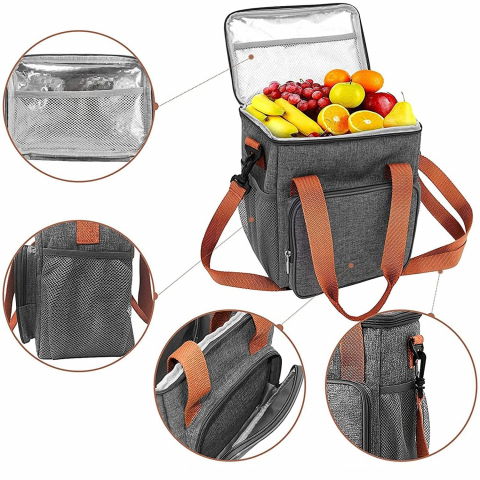 Geanta termo-izolanta, multifunctionala, 1 compartiment principal, 1 buzunar lateral exterior, impermeabila, manere si bretea de umar, 25x22x15 cm, gri [1]