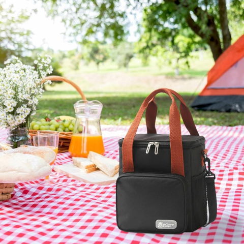 Geanta termo-izolanta, multifunctionala, 1 compartiment principal, 1 buzunar lateral exterior, impermeabila, manere si bretea de umar, 25x22x15 cm, negru [2]