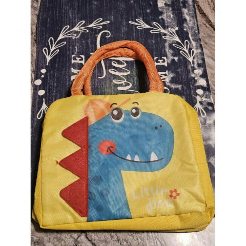 Geanta termoizolanta pentru copii, 23x13x19 cm, model imprimeu dinozaur, din folie de aluminiu si panza oxford, albastru/galben [5]