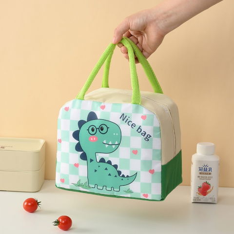 Geanta termoizolanta pentru copii, 23x13x19 cm, model imprimeu dinozaur, din folie de aluminiu si panza oxford, verde [3]
