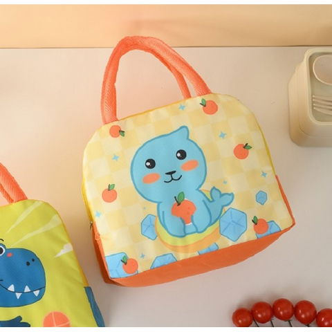 Geanta termoizolanta pentru copii, 23x13x19 cm, model imprimeu foca, din folie de aluminiu si panza oxford, galben/portocaliu [3]