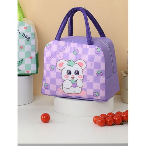 Geanta termoizolanta pentru copii, 23x13x19 cm, model imprimeu iepuras, din folie de aluminiu si panza oxford, mov [4]