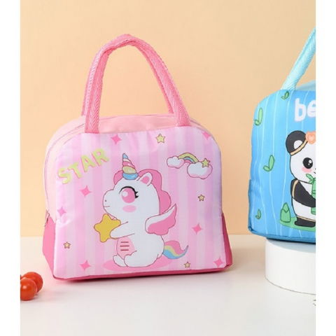 Geanta termoizolanta pentru copii, 23x13x19 cm, model imprimeu unicorn, din folie de aluminiu si panza oxford, roz [6]