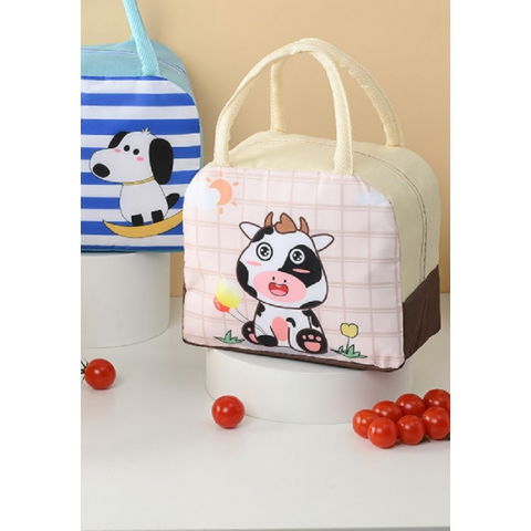 Geanta termoizolanta pentru copii, 23x13x19 cm, model imprimeu vacuta, din folie de aluminiu si panza oxford, bej [4]