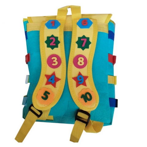 Ghiozdan montessori, pentru copii 2-6 ani, fidget pop, cu catarame si fermoare, jucarii senzoriale, activitate de invatare prin joc, turcoaz, 0.25 kg, 28x10x23 cm [3]