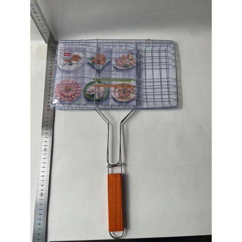 Gratar pentru peste si carne, suprafata utila 32x19 cm, otel inoxidabil, cu maner, portabil, argintiu [1]
