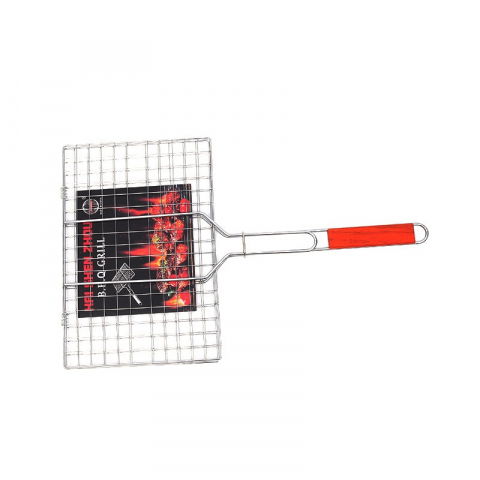 Gratar pentru peste si carne, suprafata utila 32x19 cm, otel inoxidabil, cu maner, portabil, argintiu [2]