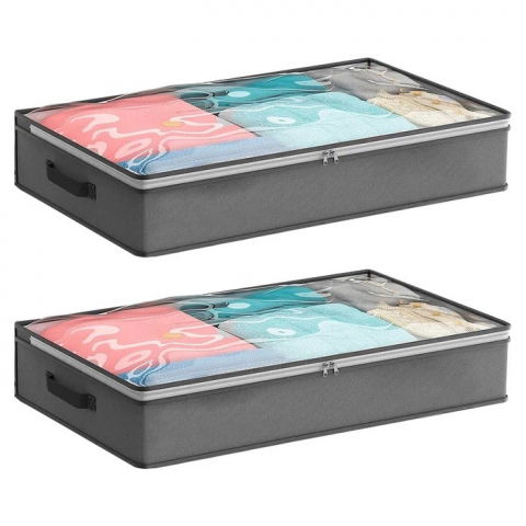 Husa de depozitare, intrebuintare multipla, pliabila, cu fermoar bidirectional si fereastra deasupra transparenta, manere laterale, lavabila, 100x50x15 cm, gri [5]