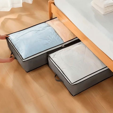 Husa de depozitare, intrebuintare multipla, pliabila, cu fermoar bidirectional si fereastra deasupra transparenta, manere laterale, lavabila, 65x45x15 cm, gri [1]