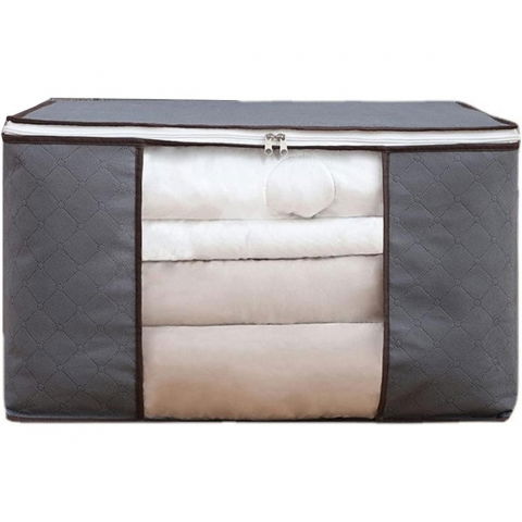 Organizare pentru casă - Husa de depozitare, intrebuintare multipla, pliabila, cu fermoar bidirectional si fereastra laterala transparenta, lavabila, 60x40x35 cm, gri