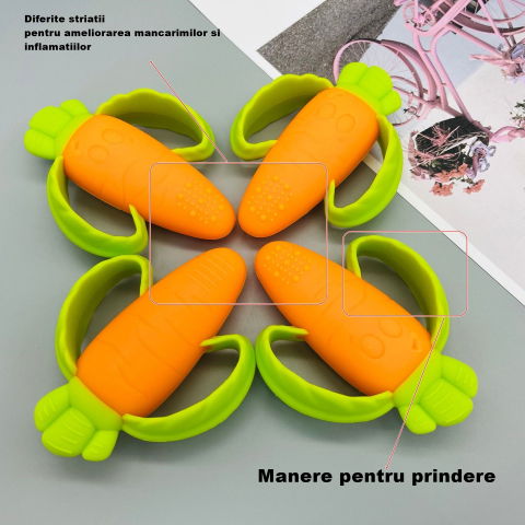 Jucarie dentitie bebelusi  morcov, 10x7.5x2.8 cm, cu manere de prindere, material silicon non-toxic, fara miros, portocaliu [3]