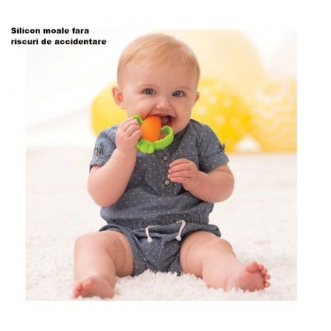 Jucarie dentitie bebelusi  morcov, 10x7.5x2.8 cm, cu manere de prindere, material silicon non-toxic, fara miros, portocaliu [2]