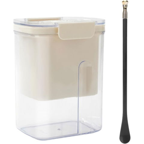 Kit presa pentru branza, filtru de iaurt, strecuratoare de iaurt grecesc, filtru de lapte, 18x9.7x13 cm, lingura neagra 20x1.6 cm, alb [2]