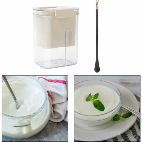 Kit presa pentru branza, filtru de iaurt, strecuratoare de iaurt grecesc, filtru de lapte, 18x9.7x13 cm, lingura verde 20x1.6 cm, alb [2]