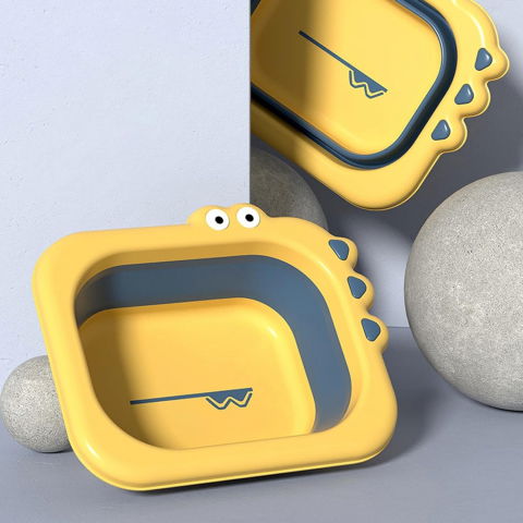 Lavoar pliabil, pentru copii, din pp/tpe, portabil, model crocodil, 30x24.5x9 cm, galben/albastru [2]