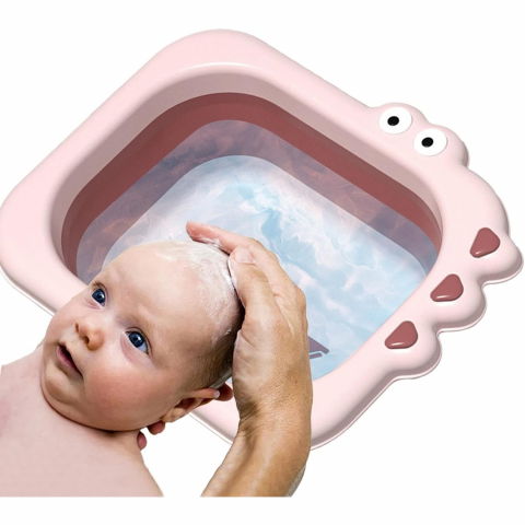 Lavoar pliabil, pentru copii, din pp/tpe, portabil, model crocodil, 30x24.5x9 cm, roz [2]