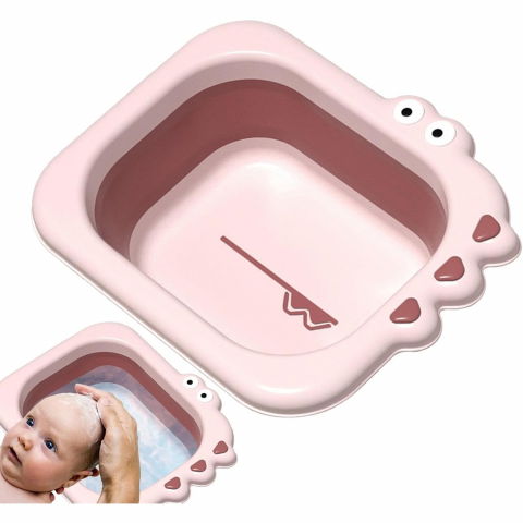 Lavoar pliabil, pentru copii, din pp/tpe, portabil, model crocodil, 30x24.5x9 cm, roz [4]