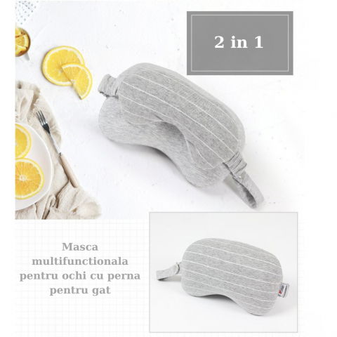 Masca de dormit, 2 in 1, cu tetiera, din particule de spuma si bumbac, gri deschis [2]