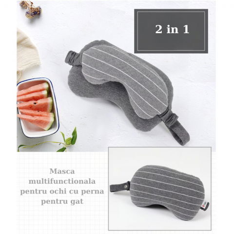 Masca de dormit, 2 in 1, cu tetiera, din particule de spuma si bumbac, gri inchis [1]