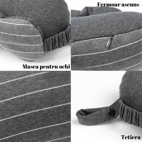 Masca de dormit, 2 in 1, cu tetiera, din particule de spuma si bumbac, gri inchis [7]