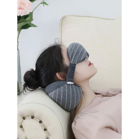 Masca de dormit, 2 in 1, cu tetiera, din particule de spuma si bumbac, gri inchis [6]