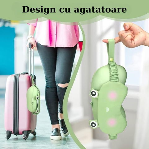 Masca de dormit, 2 in 1, cu tetiera, din particule de spuma si bumbac, model broasca ,verde [4]