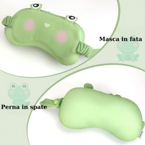Masca de dormit, 2 in 1, cu tetiera, din particule de spuma si bumbac, model broasca ,verde [6]