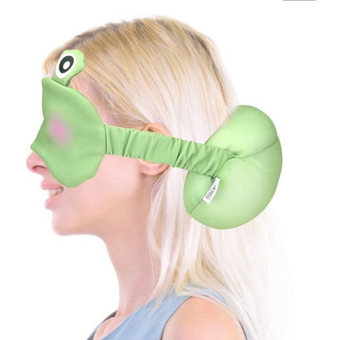 Masca de dormit, 2 in 1, cu tetiera, din particule de spuma si bumbac, model broasca ,verde [1]