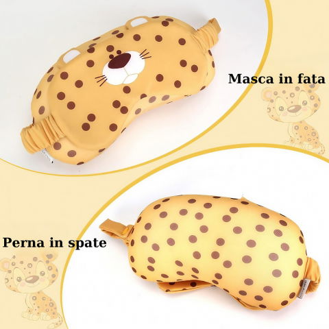 Masca de dormit, 2 in 1, cu tetiera, din particule de spuma si bumbac, model leopard ,portocaliu [7]