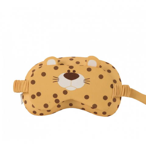 Organizatoare, perne voiaj şi accesorii - Masca de dormit, 2 in 1, cu tetiera, din particule de spuma si bumbac, model leopard ,portocaliu