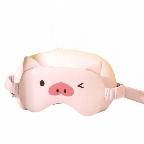 Organizatoare, perne voiaj şi accesorii - Masca de dormit, 2 in 1, cu tetiera, din particule de spuma si bumbac, model porc, roz