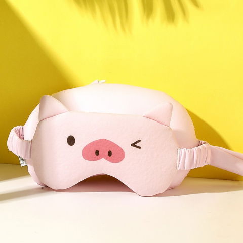 Masca de dormit, 2 in 1, cu tetiera, din particule de spuma si bumbac, model porc, roz [1]