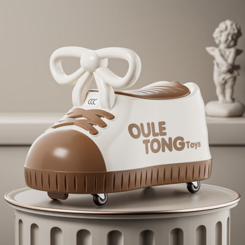 Masina pentru copii, model pantof, 4 roti, 1-6 ani, cutie de depozitare, din abs, 48 x 27 x 34 cm, maro [7]