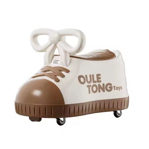 Îngrijire, transport și organizare pentru bebeluși și copii - Masina pentru copii, model pantof, 4 roti, 1-6 ani, cutie de depozitare, din abs, 48 x 27 x 34 cm, maro