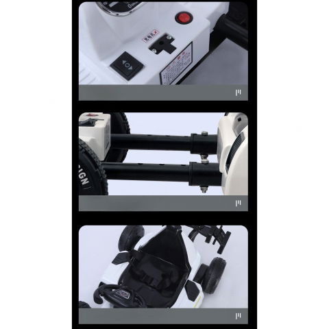 Masinuta electrica  tip kart, cu telecomanda, dimensiune reglabila, 2 viteze, sistem de lumini si sunet, pentru copii intre 1.2 - 1.6 inaltime, 105 x 55 x 50 cm, alb [4]