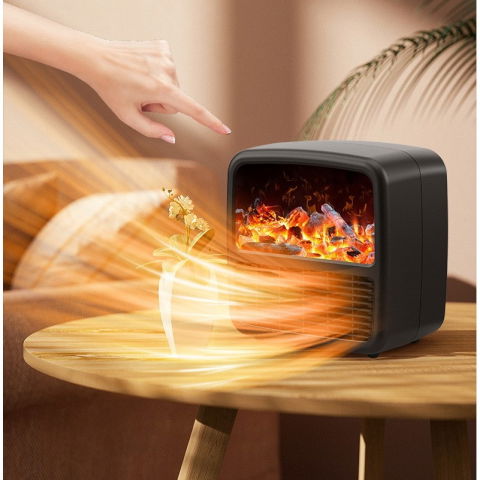 Mini aeroterma portabila, display lcd, flacara tip semineu, 1500w, 2 trepte, oprire automata, 22 x 22 x 15 cm, negru [3]