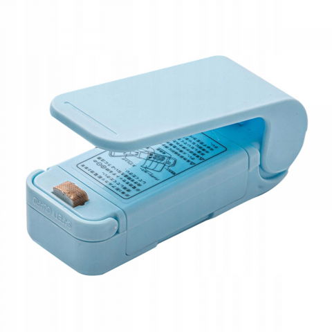 Organizatoare si accesorii pentru bucatarie - Mini aparat de sigilat pungi cu baterii, etansare prin caldura, spate magnetic, portabil, 9.7x3 cm, albastru