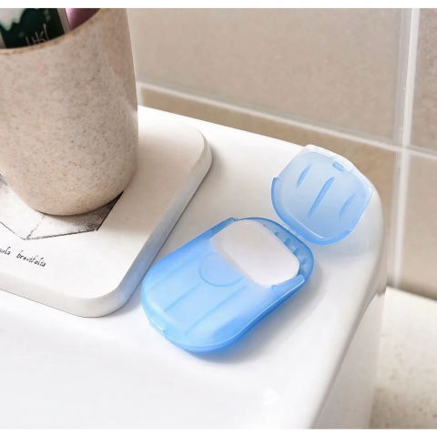 Mini cutie de sapun din hartie, de unica folosinta, portabila, potrivit pentru calatorii, 20 buc, albastru [2]