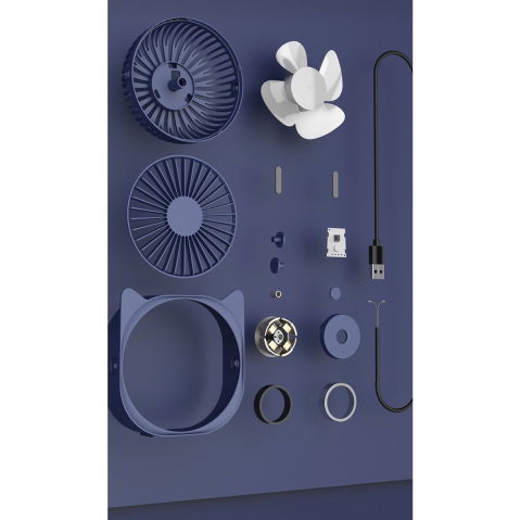 Mini ventilator pentru birou cu usb, rotire 360 grade, 3 viteze, 13.5 x 12,8 cm, albastru [3]