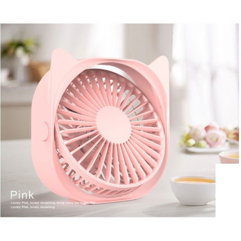 Mini ventilator pentru birou cu usb, rotire 360 grade, 3 viteze, 13.5 x 12,8 cm, roz [3]