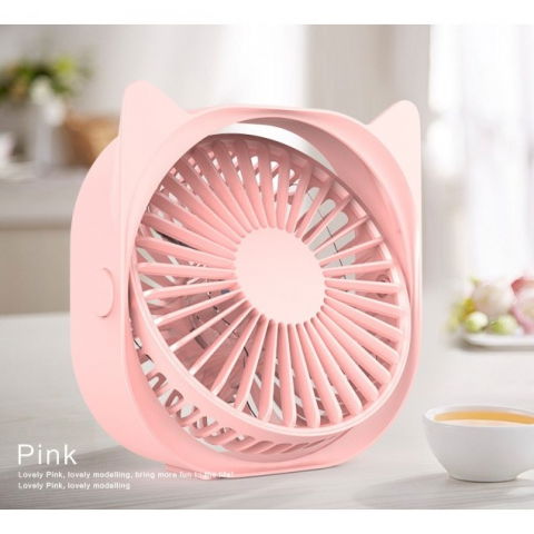 Mini ventilator pentru birou cu usb, rotire 360 grade, 3 viteze, 13.5 x 12,8 cm, roz [2]