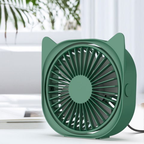 Mini ventilator pentru birou cu usb, rotire 360 grade, 3 viteze, 13.5 x 12,8 cm, verde [1]