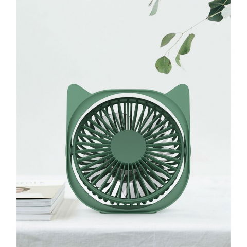 Mini ventilator pentru birou cu usb, rotire 360 grade, 3 viteze, 13.5 x 12,8 cm, verde [2]