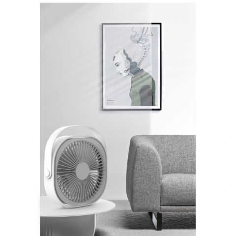 Mini ventilator pentru birou cu usb, rotire 360 grade, 3 viteze, 4000 ma, 13.5 x 12,8, gri [3]