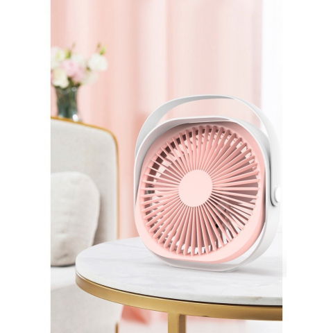 Mini ventilator pentru birou cu usb, rotire 360 grade, 3 viteze, 4000 ma, 13.5 x 12,8, roz [1]