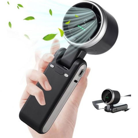 Mini ventilator portabil, 5 trepte de viteza, afisaj digital, incarcare usb, 5v, 2a, 5.95 x 5.2 x 17.2 cm, negru [1]